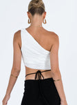 White crop top Plisse material One shoulder design Slight stretch Fully lined 