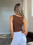 product Princess Polly Sleeveless High Neck  Redan Eco Nylon Top Chocolate