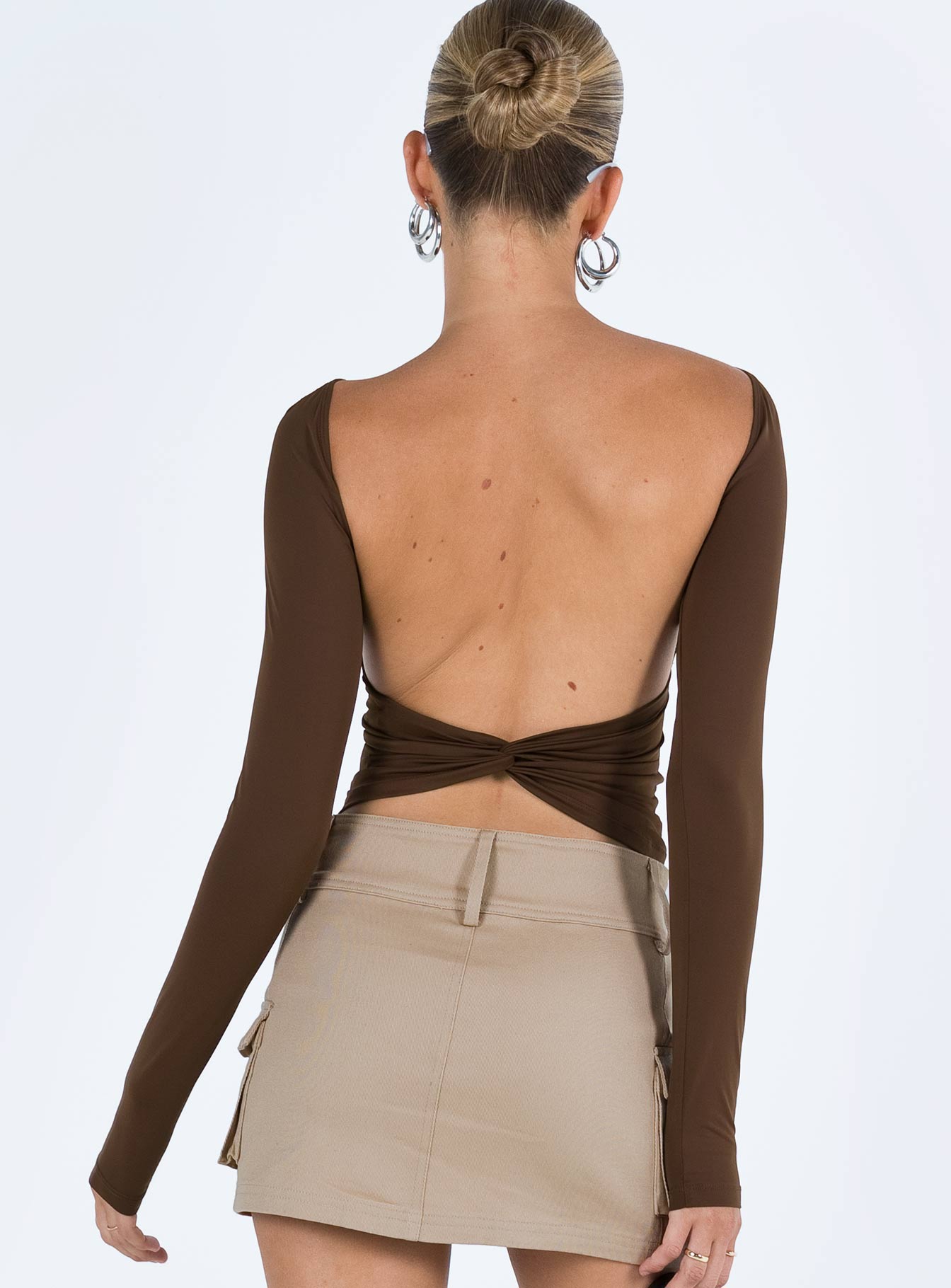 product Princess Polly Full Sleeves Asymmetric Neckline  Caswell Long Sleeve Top Brown