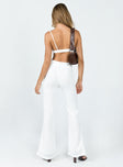 Matching white set Bra top  Adjustable shoulder straps  Padded bust Wired cups  Elasticated backband  High waisted pants  Hook & zip fastening  Twin hip pockets  Belt looped waist  Straight leg 