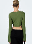 Long sleeve top Knit material Round neck Tie fastening at front Flared sleeves Good stretch Unlined 