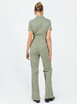 Jumpsuit Classic collar Zip fastening at front Twin chest pockets Straight leg