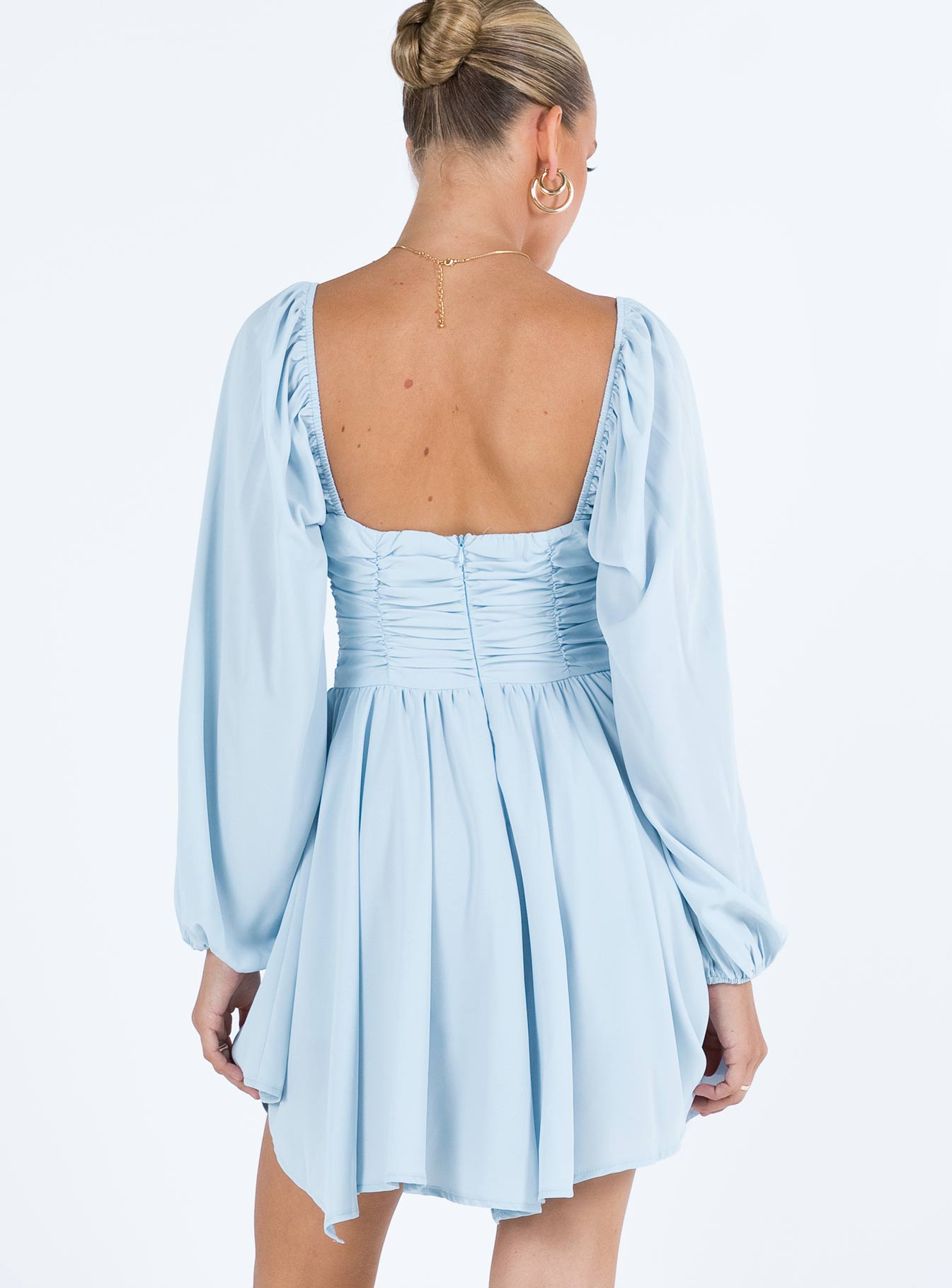 product Princess Polly High Neck  Barrett Long Sleeve Mini Dress Blue