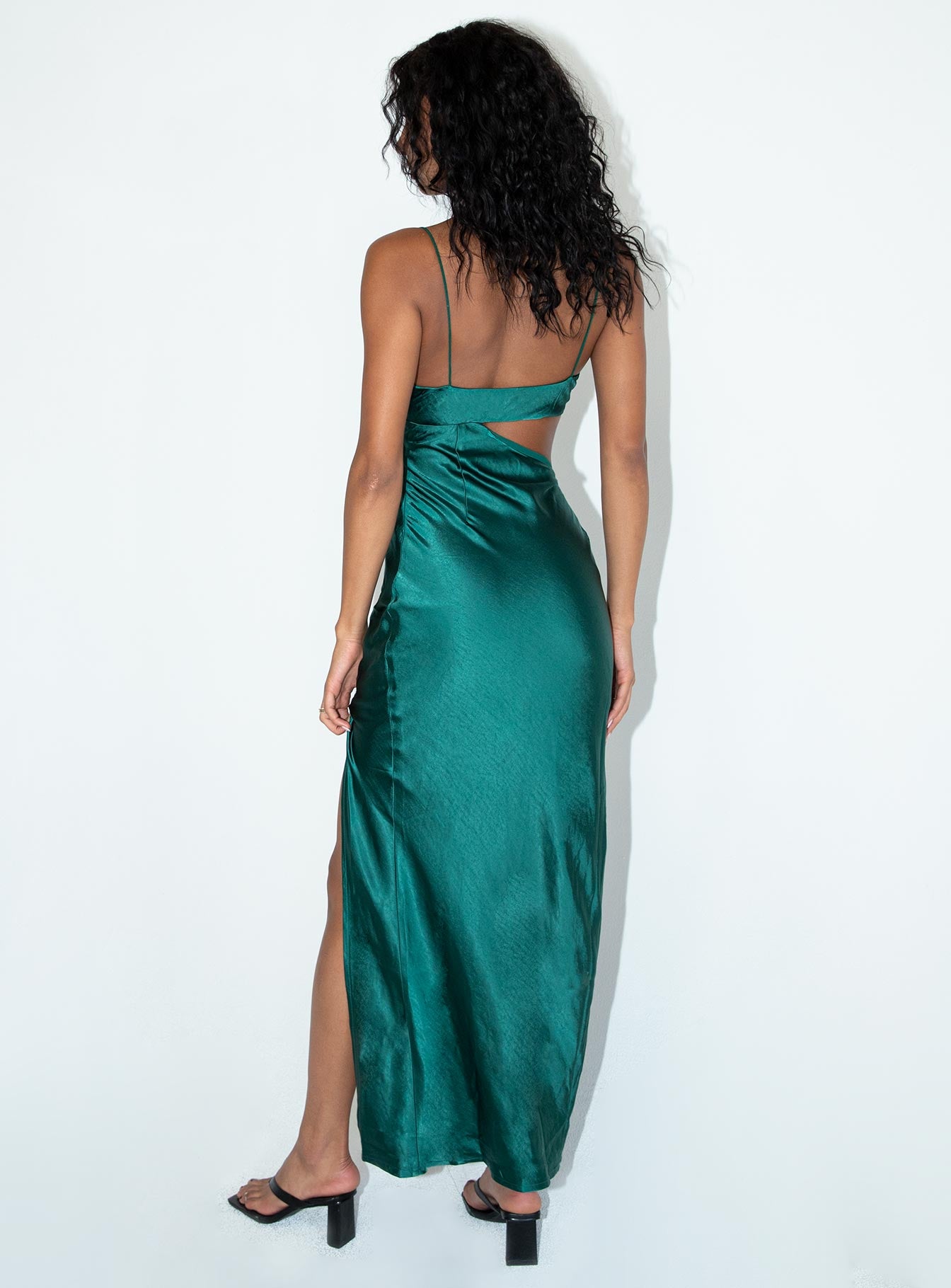 back view of model wearing Princess Polly Archer Maxi Dress Green 