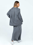 Grey matching set Long sleeve shirt Classic collar Button front fastening Maxi dress Adjustable straps Tie fastening at back Invisible zip fastening at side