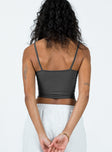 Cami top Fixed straps Scooped neckline Good stretch