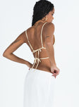 back view of model wearing Princess Polly Cecelia Embroidery Top Gold Sleeveless V-Neck 