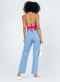 back view of model wearing Princess Polly Eugene Straight Leg Denim Jeans High Waisted 