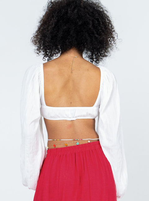 back view of model wearing Princess Polly Kerry Long Sleeve Top White 
