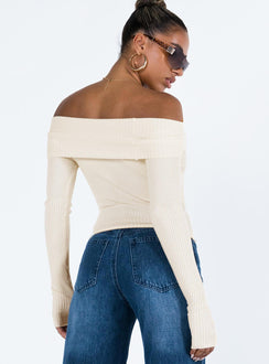 product Morley Off Shoulder Sweater Cream Princess Polly  Cropped 