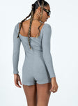 Long sleeve romper Ribbed material Square neckline Wired bust Invisible zip fastening at back