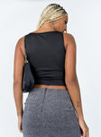 back view of model wearing Princess Polly Dalton Top Black Sleeveless High Neck 