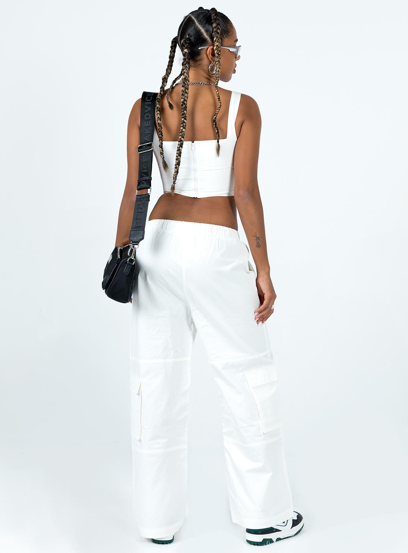 Matching set Crop top  Zip fastening at back  Cargo pants  Elasticated drawstring waist  Four pockets  Wide leg 
