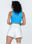 White shorts Crinkle material  High waisted Elasticated waistband  Twin hip pockets  Non-stretch Fully lined 