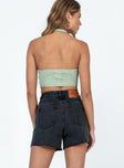 Denim shorts Zip & button front fastening  Belt looped waist  Classic five-pocket design  Frayed hem 