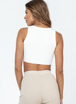 White slim fitting crop top Ribbed material Square neckline Pointed hem