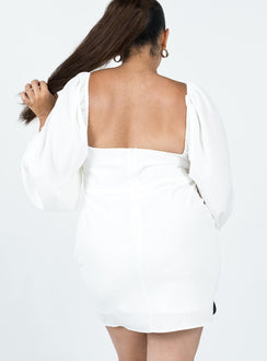 back view of model wearing Princess Polly Lillie Long Sleeve Mini Dress White Curve 