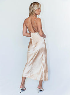 back view of model wearing Princess Polly Walk The Line Midi Dress Champagne 