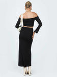 Matching set Long sleeve top Folded neckline Inner silicone strip at bust Maxi skirt