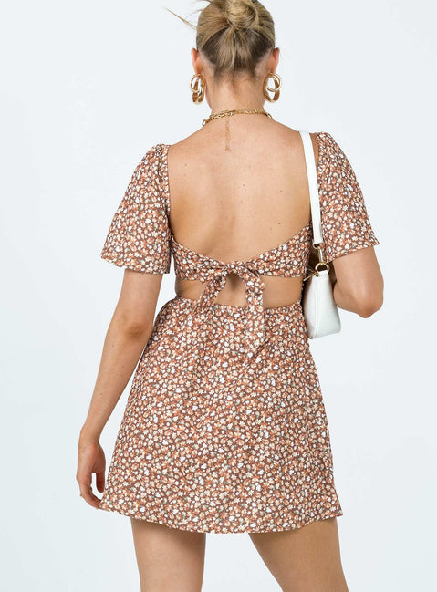 Summer Nights Mini Dress Brown Floral | Princess Polly Summer Nights Mini Dress Brown Floral | Princess Polly