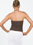 Brown strapless top Soft textured material  Twisted bust  Cut out detail  Good stretch   Lined bust 