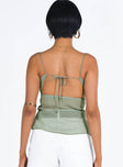 Green top Adjustable shoulder straps  Tie fastening Adjustable coverage at bust Cut out at back