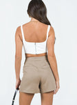Shorts High waisted  Button & zip front fastening  Twin hip pockets  Faux back pockets 