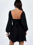 Princess Polly Square Neck  Barrett Long Sleeve Mini Dress Black