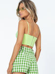 back view of model wearing Princess Polly Landon Top Green Sleeveless Sweetheart 