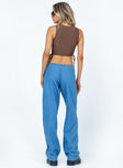 back view of model wearing Princess Polly Motel Sedna Trouser Denim Stone Wash Blue 