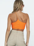 Orange crop top Ribbed material  One shoulder design  Pointed hem 