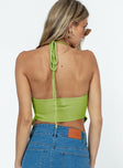 Green top Knit material Scoop neckline Halter neck with tie fastening Tie fastening at front