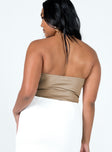 back view of model wearing Princess Polly Aston Strapless Bodysuit Beige Sleeveless Sweetheart 