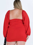Princess Polly Square Neck  Lillie Long Sleeve Mini Dress Red Curve