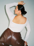 back view of model wearing Princess Polly Ailish Bodysuit White Curve Full Sleeves Square Neck 