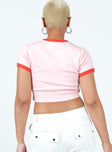 Pink cropped tee Graphic print Ringer style