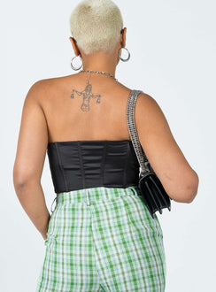 back view of model wearing Princess Polly Palma Corset Top Black 