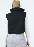 Black puffer vest High neck Zip front fastening  Faux chest pocket 