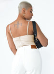 back view of model wearing Princess Polly Benjamin Bodysuit Beige Sleeveless Square Neck 