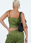 Corset top Adjustable straps Contrast stitch detail Zip fastening at back