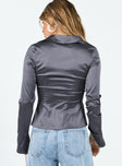 Long sleeve shirt Silky material Classic collar Open front design
