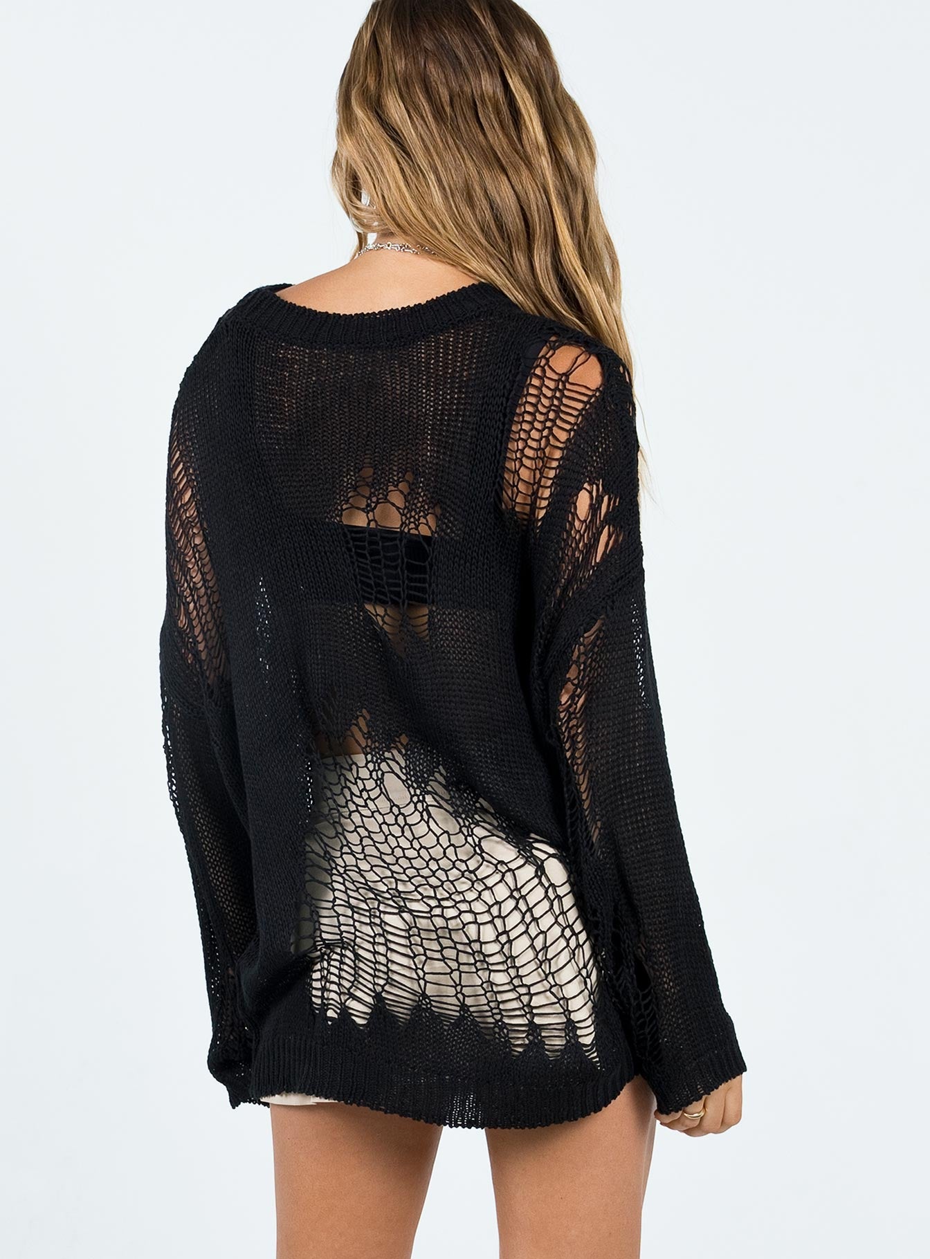Glazier Distressed Sweater Black Princess Polly  long 