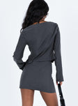 Grey matching set Soft brushed material Long sleeve top Open front Tie fastening  Mini skirt Invisible zip fastening at side