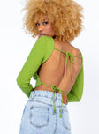 back view of model wearing Princess Polly Leonardo Long Sleeve Top Green 