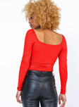 back view of model wearing Princess Polly Ailish Bodysuit Red Full Sleeves Square Neck 