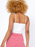 back view of model wearing Princess Polly Denver Bodysuit White Sleeveless Plunger 