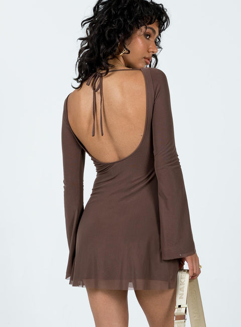 Lukea Long Sleeve Mini Dress | Brown | Womens | Princess Polly Lukea Long Sleeve Mini Dress | Brown | Womens | Princess Polly