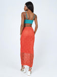 back view of model wearing Princess Polly Archie Maxi Skirt Red 