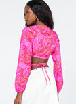 back view of model wearing Princess Polly Marlen Long Sleeve Top Pink 