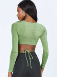 back view of model wearing Princess Polly Jocelyn Long Sleeve Top Green 